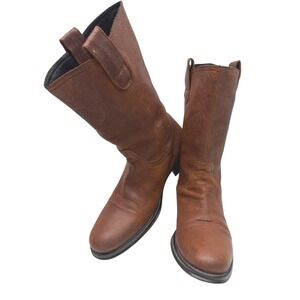 Brown Leather Pull‎ On Cowboy Western Boots Made in Italy Size 8